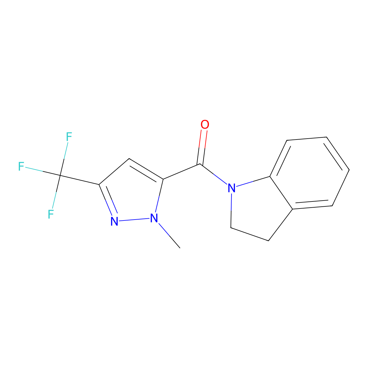 2,3-Dihydroindol-1-yl-[2-methyl-5-(trifluoromethyl)pyrazol-3-yl]methanone molecular structure, CAS 515830-08-7