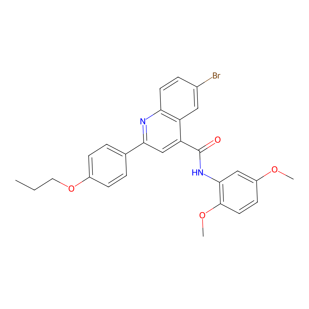 6-bromo-N-(2,5-dimethoxyphenyl)-2-(4-propoxyphenyl)quinoline-4-carboxamide molecular structure, CAS 515830-12-3