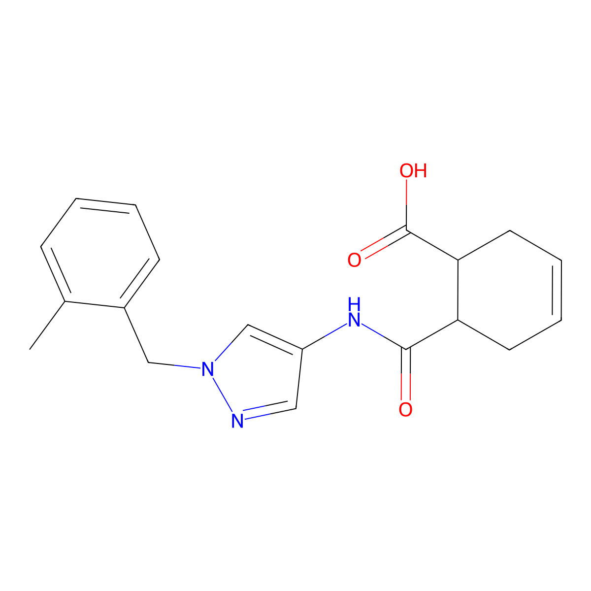 6-[[1-[(2-methylphenyl)methyl]pyrazol-4-yl]carbamoyl]cyclohex-3-ene-1-carboxylic Acid molecular structure, CAS 515830-33-8