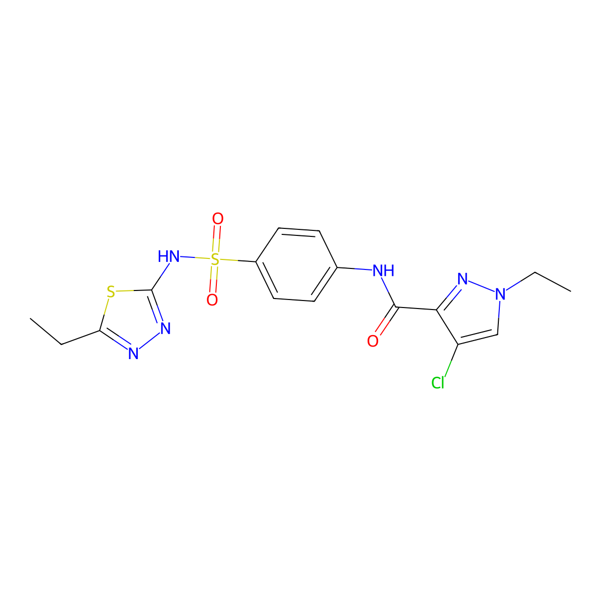 4-chloro-1-ethyl-N-[4-[(5-ethyl-1,3,4-thiadiazol-2-yl)sulfamoyl]phenyl]pyrazole-3-carboxamide molecular structure, CAS 515830-36-1