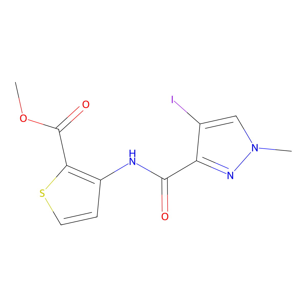 methyl 3-{[(4-iodo-1-methyl-1H-pyrazol-3-yl)carbonyl]amino}-2-thiophenecarboxylate molecular structure, CAS 515830-40-7