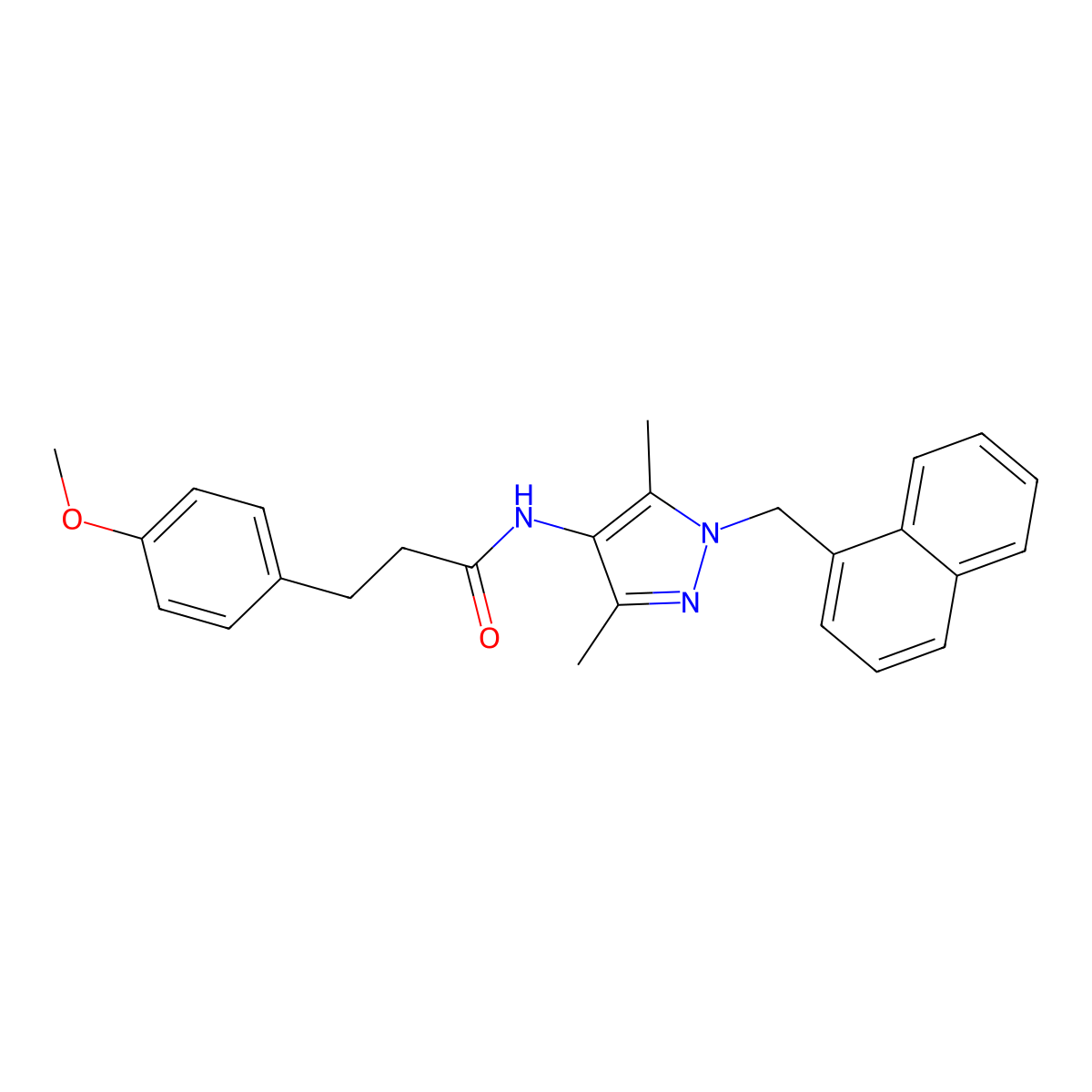 N-[3,5-dimethyl-1-(naphthalen-1-ylmethyl)pyrazol-4-yl]-3-(4-methoxyphenyl)propanamide molecular structure, CAS 515830-47-4