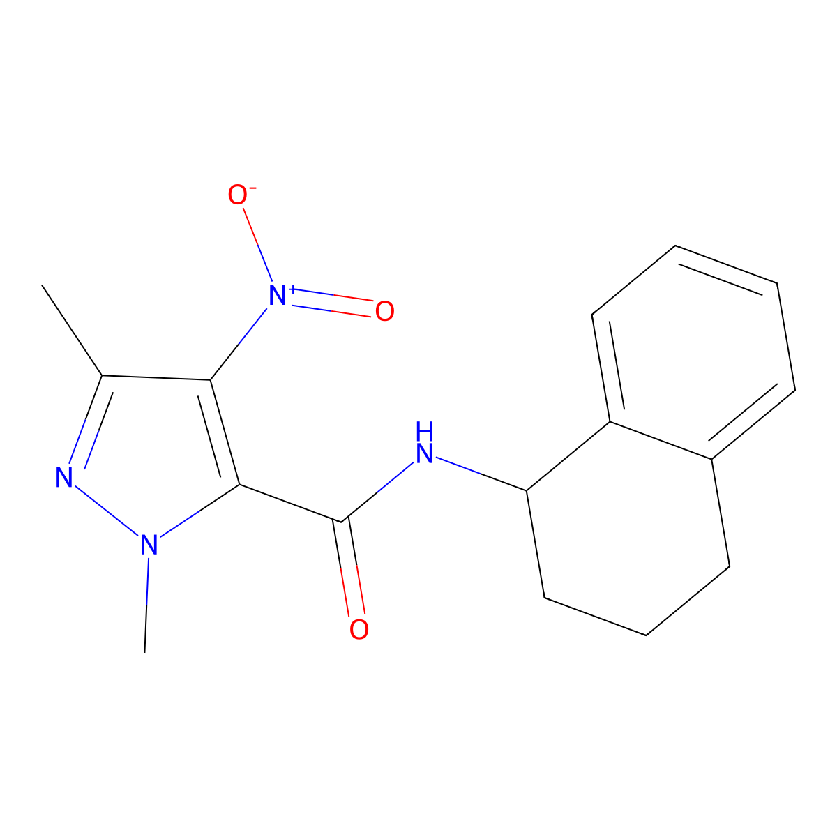 2,5-dimethyl-4-nitro-N-(1,2,3,4-tetrahydronaphthalen-1-yl)pyrazole-3-carboxamide molecular structure, CAS 515830-48-5