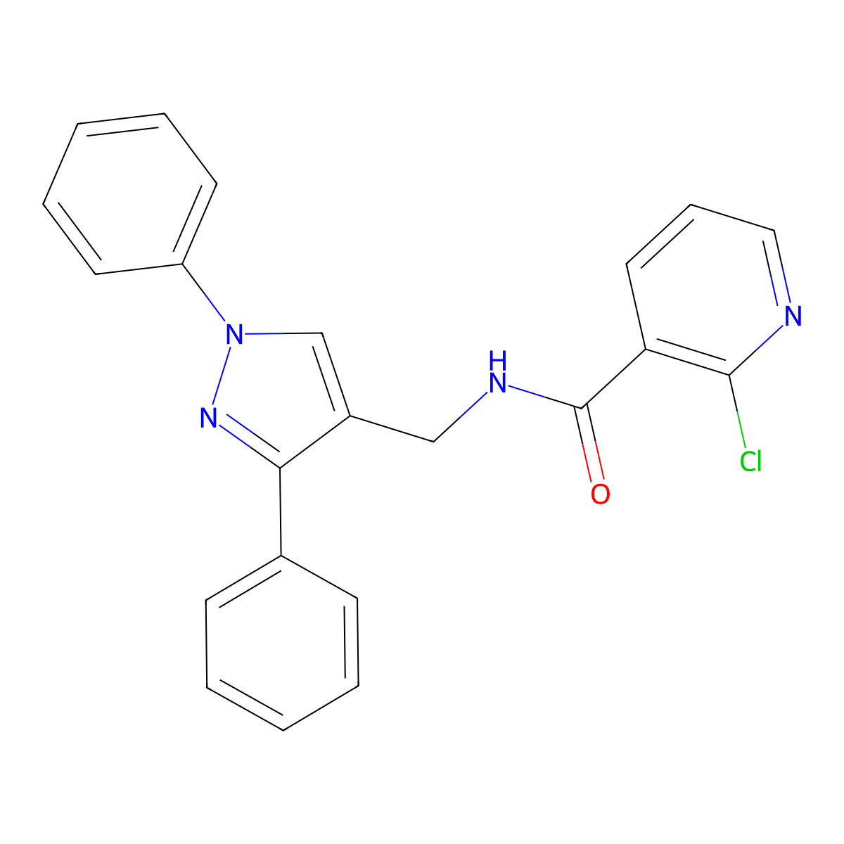 2-chloro-N-[(1,3-diphenylpyrazol-4-yl)methyl]pyridine-3-carboxamide molecular structure, CAS 515830-56-5