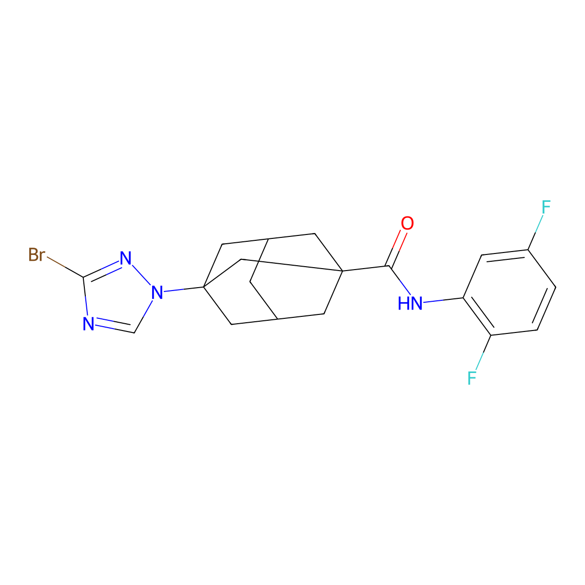 3-(3-bromo-1,2,4-triazol-1-yl)-N-(2,5-difluorophenyl)adamantane-1-carboxamide molecular structure, CAS 515830-57-6