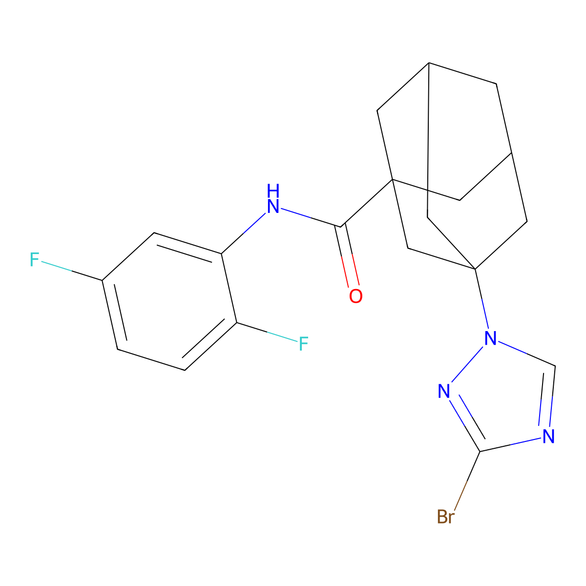 3-(3-bromo-1,2,4-triazol-1-yl)-N-(2,5-difluorophenyl)adamantane-1-carboxamide molecular structure, CAS 515830-57-6