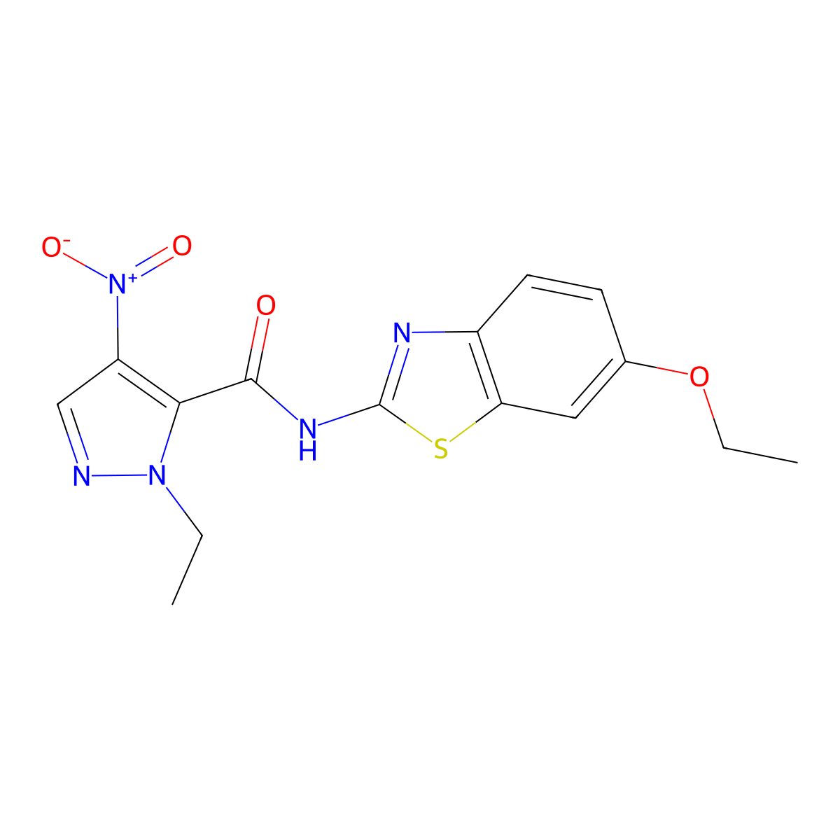 N-(6-ethoxy-1,3-benzothiazol-2-yl)-1-ethyl-4-nitro-1H-pyrazole-5-carboxamide molecular structure, CAS 515830-59-8