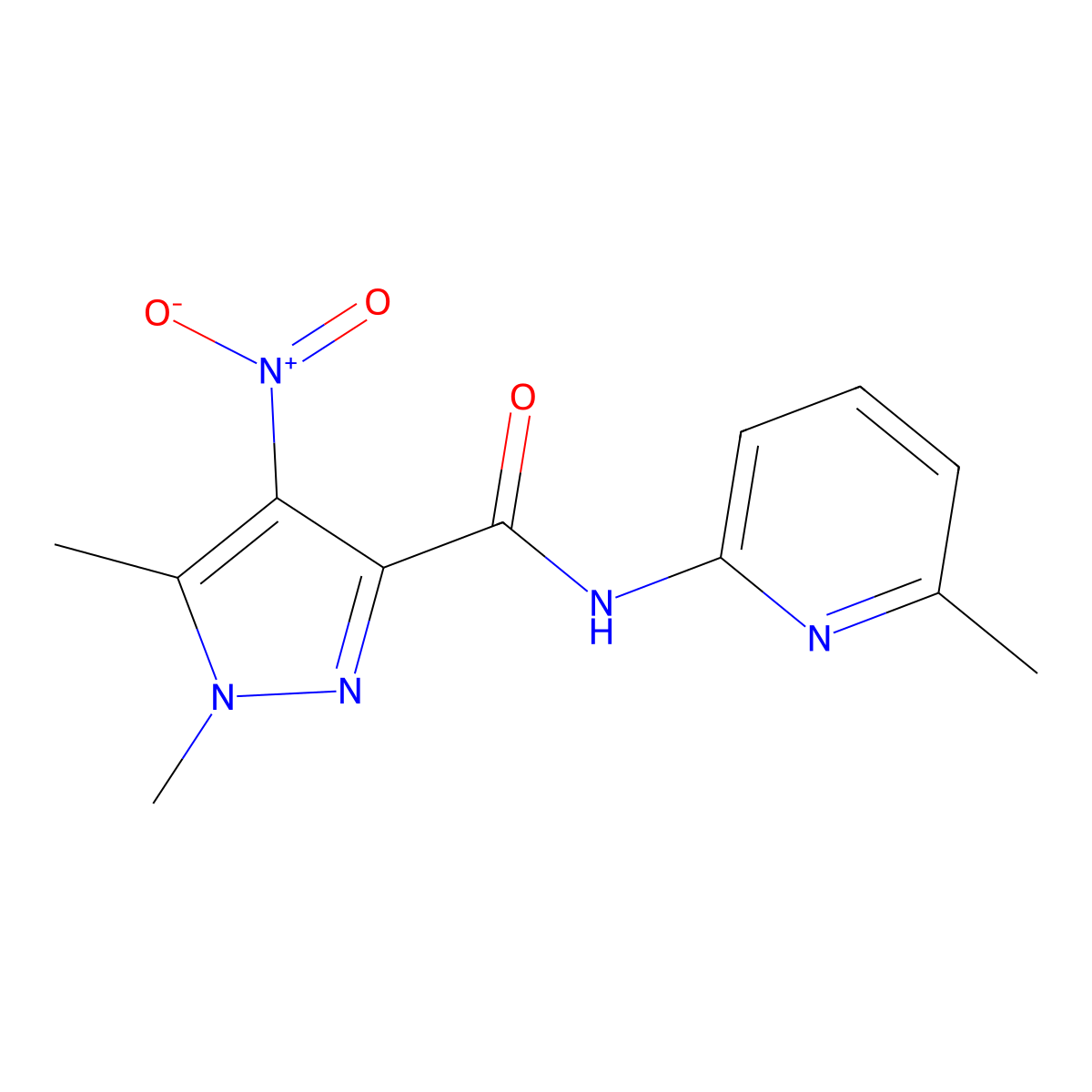 1,5-dimethyl-N-(6-methylpyridin-2-yl)-4-nitropyrazole-3-carboxamide molecular structure, CAS 515830-71-4