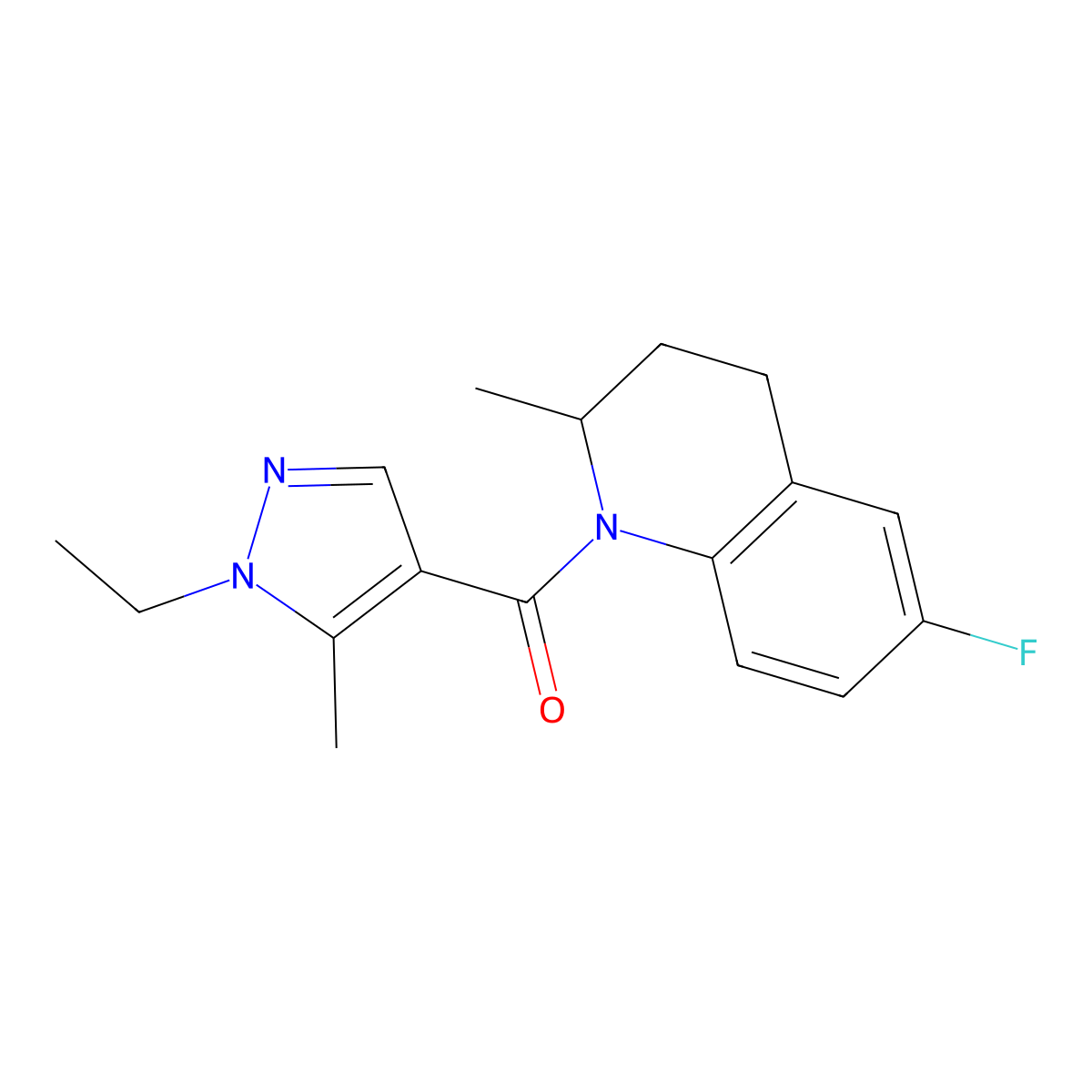 (1-ethyl-5-methylpyrazol-4-yl)-(6-fluoro-2-methyl-3,4-dihydro-2H-quinolin-1-yl)methanone molecular structure, CAS 515830-75-8