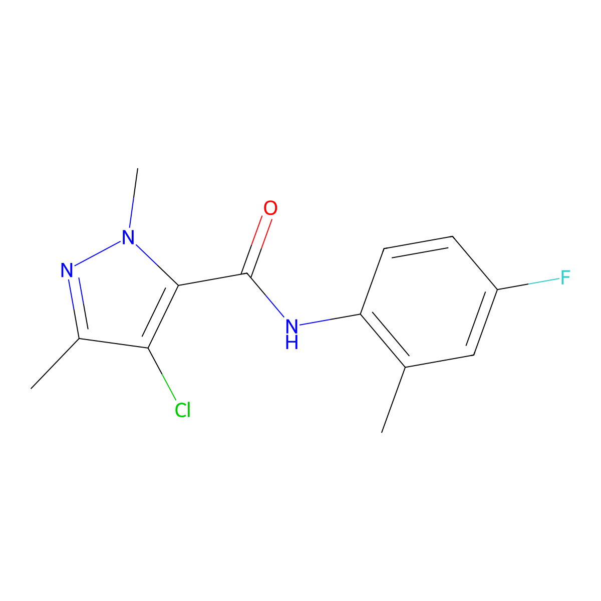 4-chloro-N-(4-fluoro-2-methylphenyl)-2,5-dimethylpyrazole-3-carboxamide molecular structure, CAS 515830-96-3