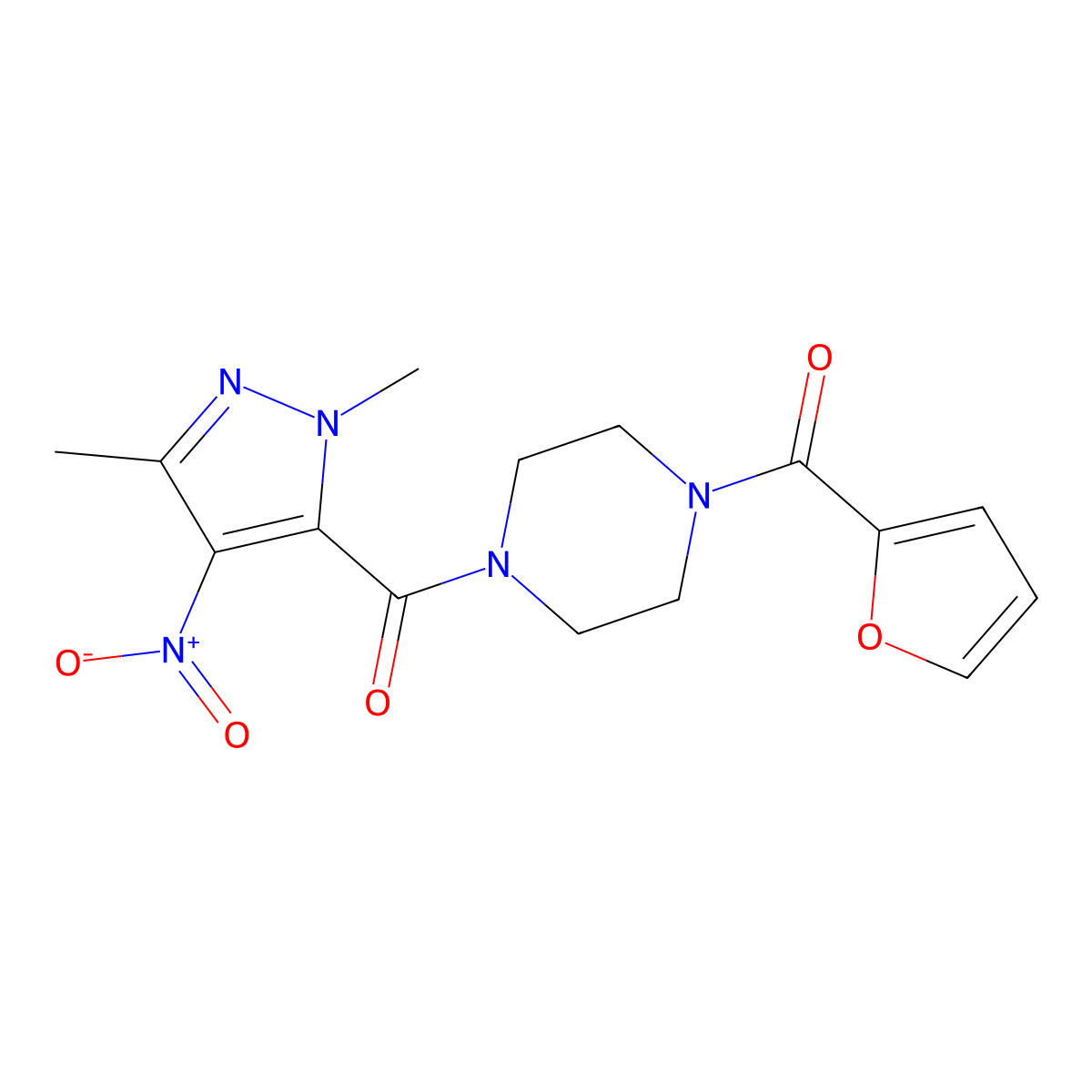 [4-(2,5-Dimethyl-4-nitropyrazole-3-carbonyl)piperazin-1-yl]-(furan-2-yl)methanone molecular structure, CAS 515831-00-2