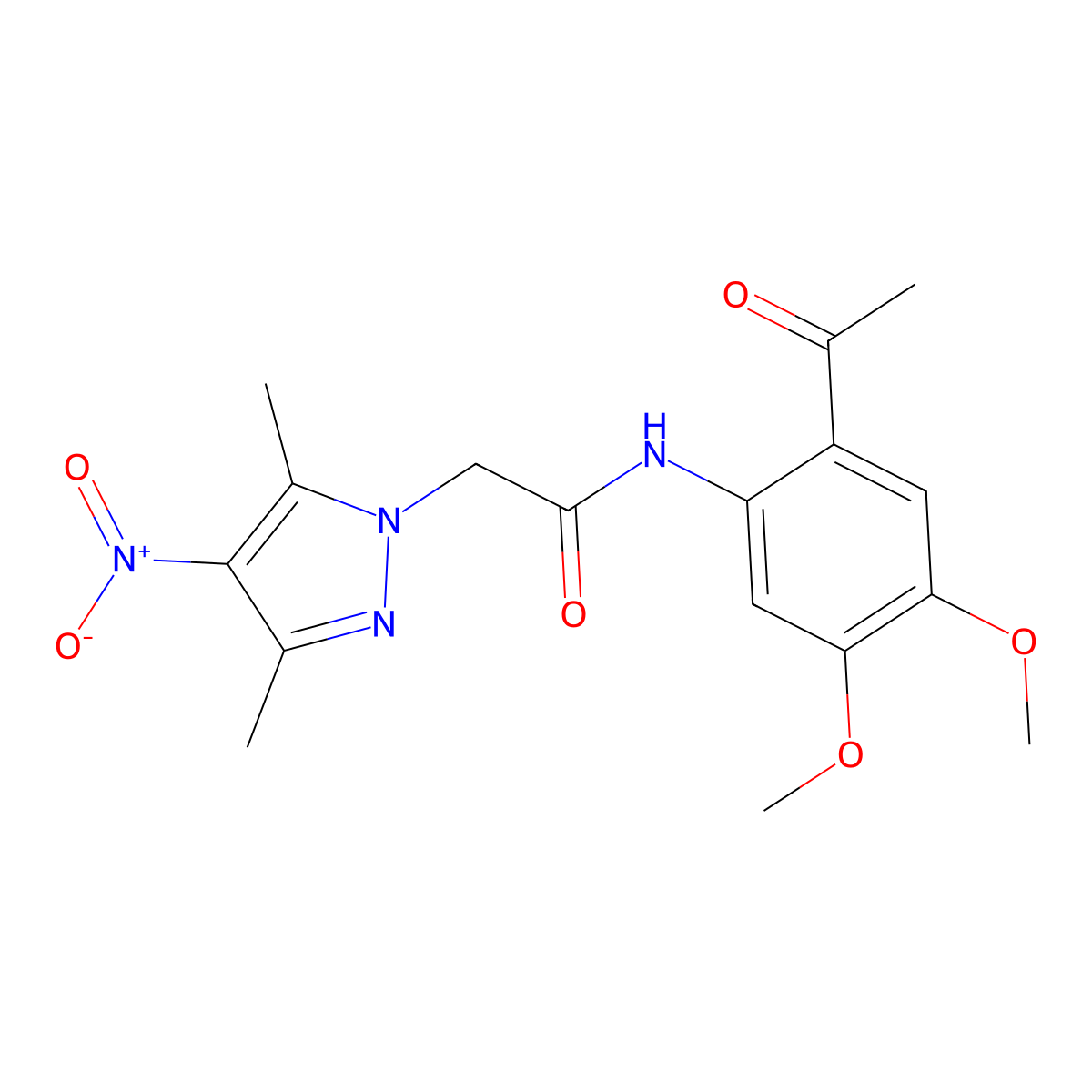 N-(2-acetyl-4,5-dimethoxyphenyl)-2-(3,5-dimethyl-4-nitropyrazol-1-yl)acetamide molecular structure, CAS 515831-01-3