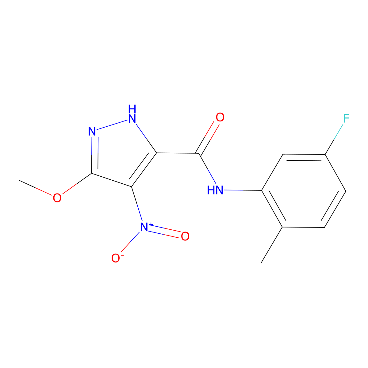 N-(5-fluoro-2-methylphenyl)-3-methoxy-4-nitro-1H-pyrazole-5-carboxamide molecular structure, CAS 515831-12-6