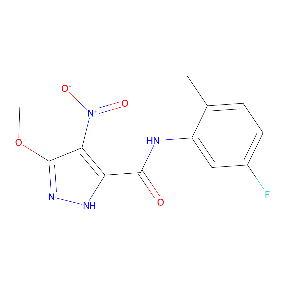 N-(5-fluoro-2-methylphenyl)-3-methoxy-4-nitro-1H-pyrazole-5-carboxamide molecular structure, CAS 515831-12-6