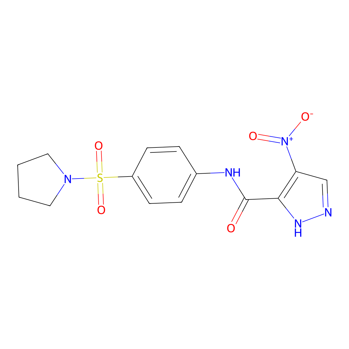 4-nitro-N-(4-pyrrolidin-1-ylsulfonylphenyl)-1H-pyrazole-5-carboxamide molecular structure, CAS 515831-21-7