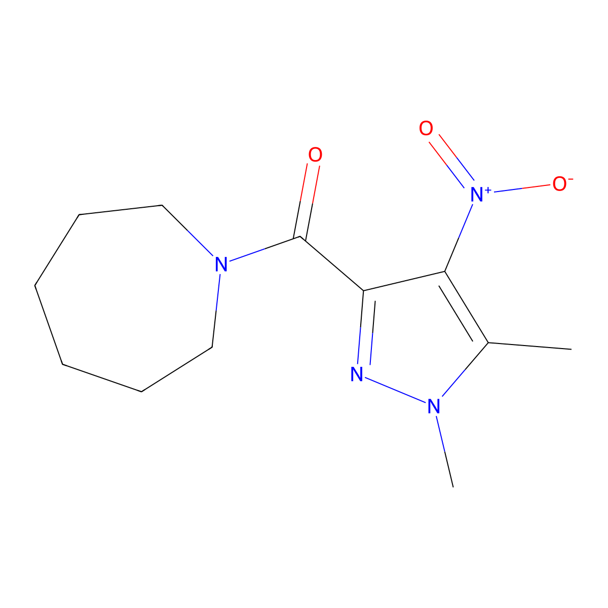 Azepan-1-yl-(1,5-dimethyl-4-nitropyrazol-3-yl)methanone molecular structure, CAS 515831-23-9