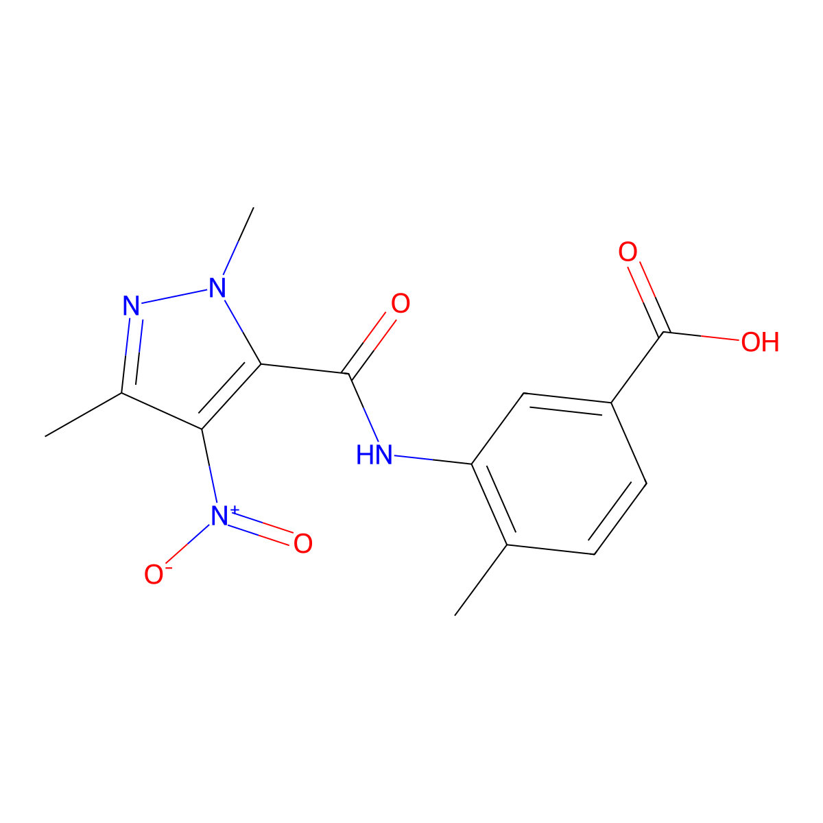 3-[(2,5-Dimethyl-4-nitropyrazole-3-carbonyl)amino]-4-methylbenzoic acid molecular structure, CAS 515831-28-4