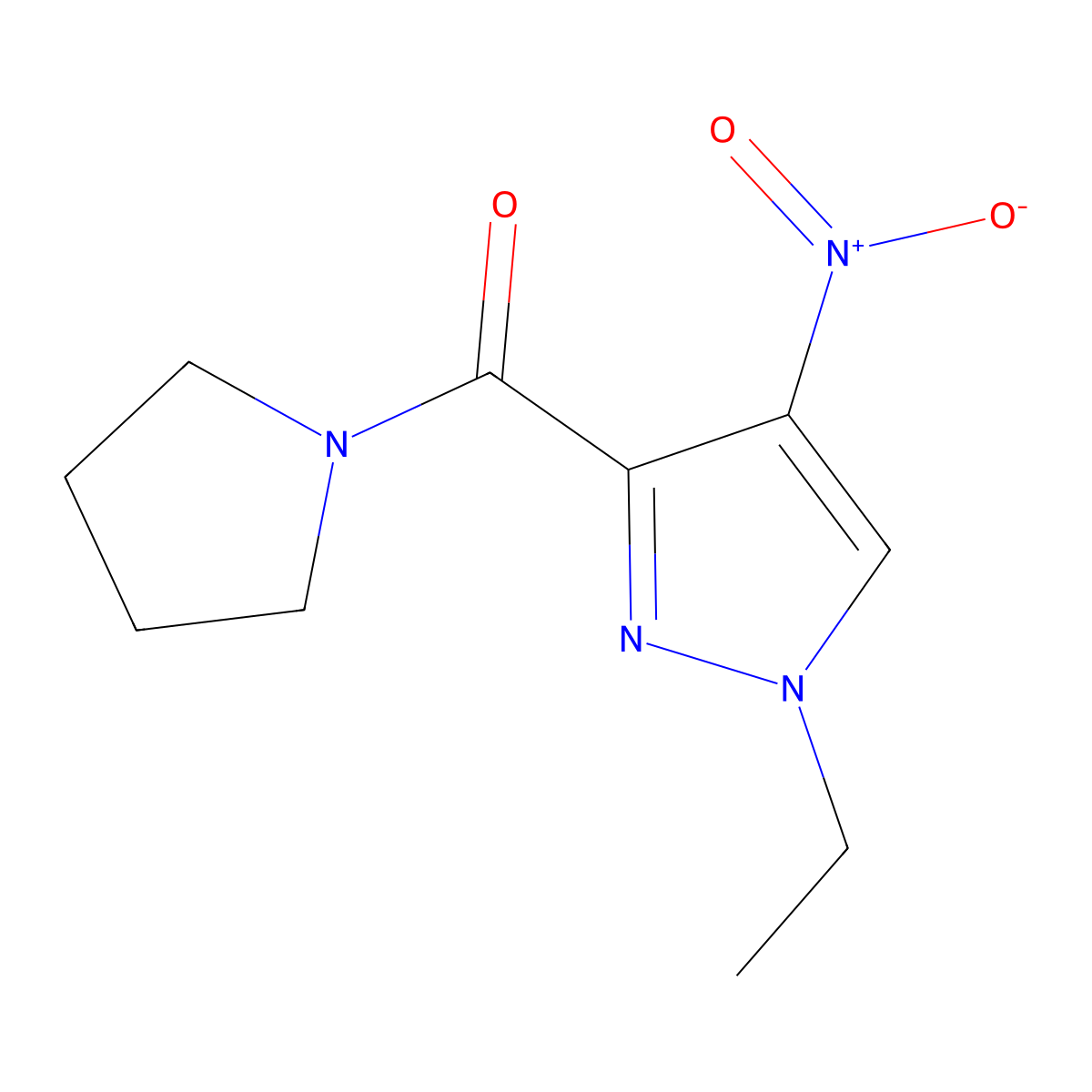 1-ethyl-4-nitro-3-(1-pyrrolidinylcarbonyl)-1H-pyrazole molecular structure, CAS 515831-39-7