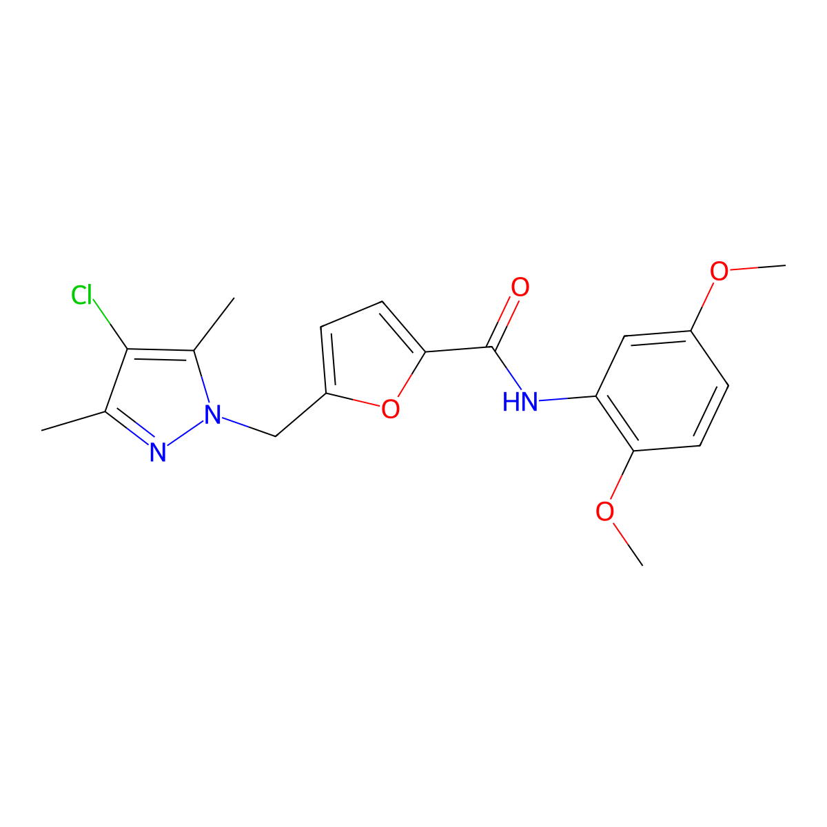 5-[(4-chloro-3,5-dimethylpyrazol-1-yl)methyl]-N-(2,5-dimethoxyphenyl)furan-2-carboxamide molecular structure, CAS 515831-40-0