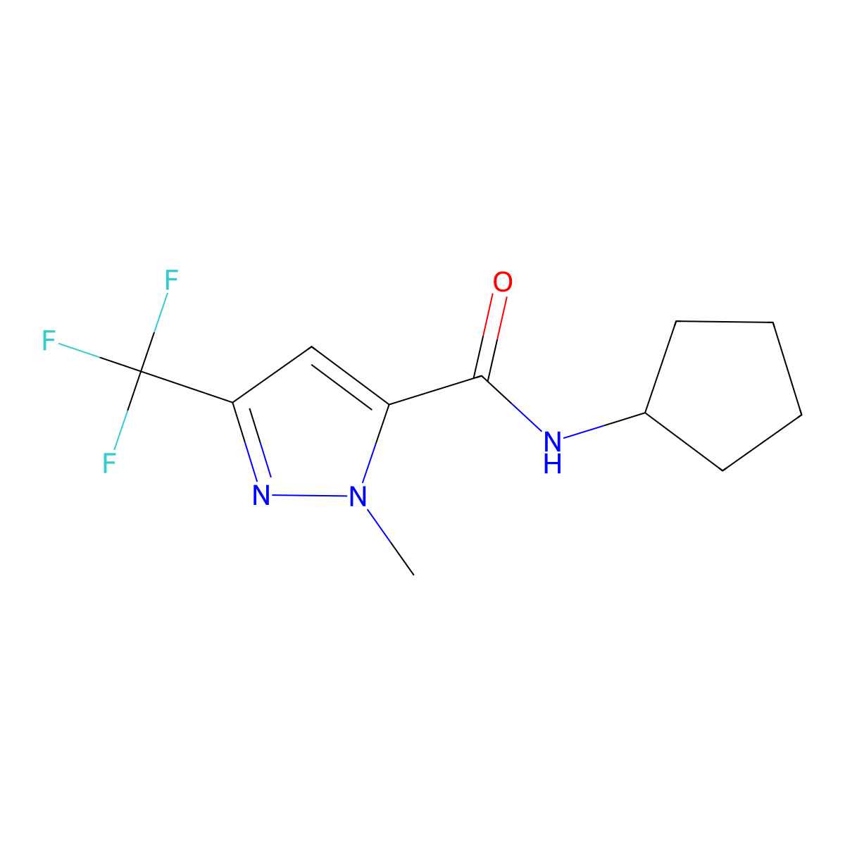 N-cyclopentyl-1-methyl-3-(trifluoromethyl)-1H-pyrazole-5-carboxamide molecular structure, CAS 515831-44-4