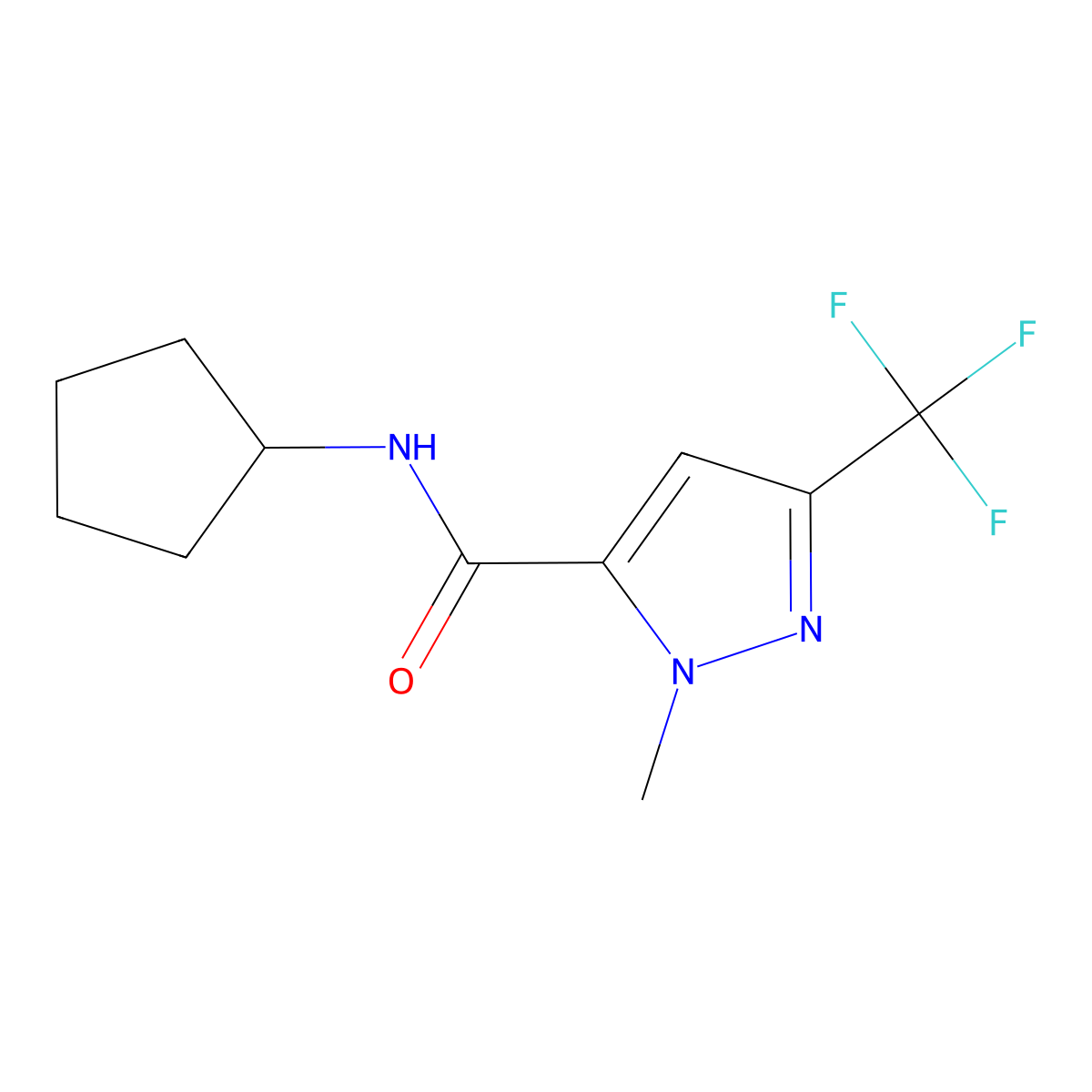 N-cyclopentyl-1-methyl-3-(trifluoromethyl)-1H-pyrazole-5-carboxamide molecular structure, CAS 515831-44-4