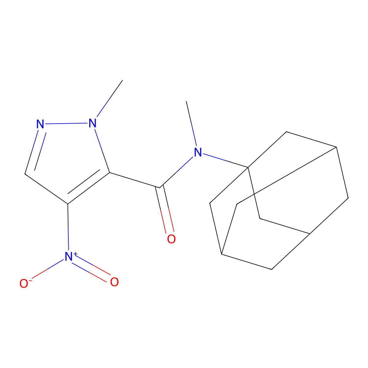 N-(1-adamantyl)-N,2-dimethyl-4-nitropyrazole-3-carboxamide molecular structure, CAS 515831-45-5