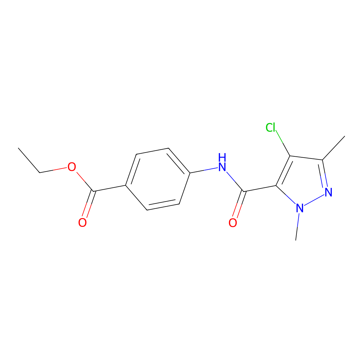 ethyl 4-{[(4-chloro-1,3-dimethyl-1H-pyrazol-5-yl)carbonyl]amino}benzoate molecular structure, CAS 515831-50-2