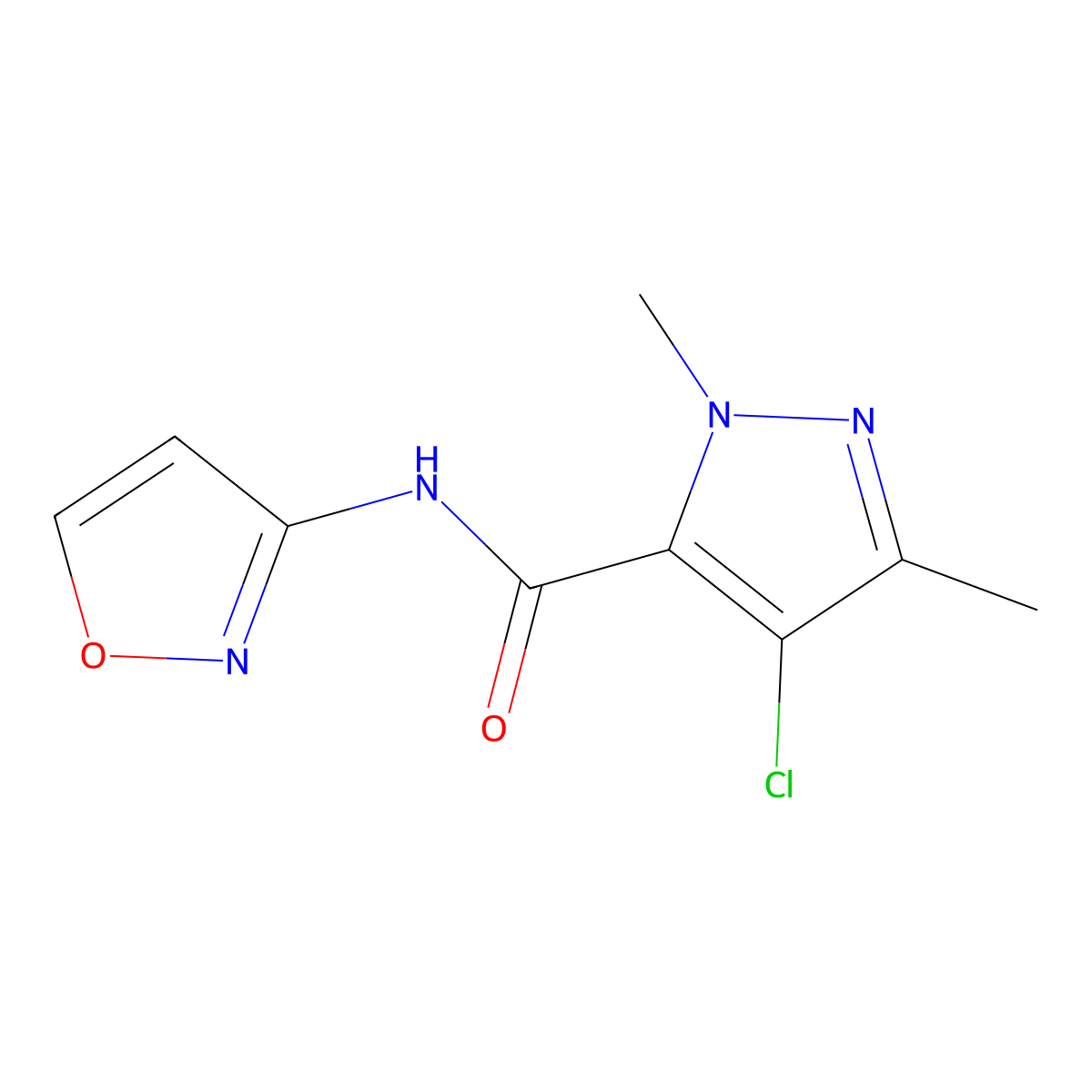1H-Pyrazole-5-carboxamide, 4-chloro-N-3-isoxazolyl-1,3-dimethyl- molecular structure, CAS 515831-53-5