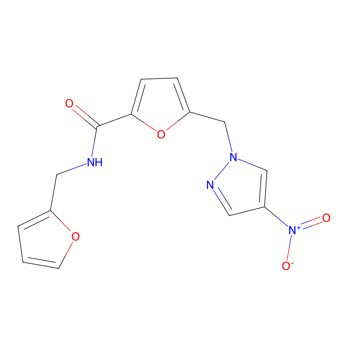 N-(furan-2-ylmethyl)-5-[(4-nitropyrazol-1-yl)methyl]furan-2-carboxamide molecular structure, CAS 515831-56-8