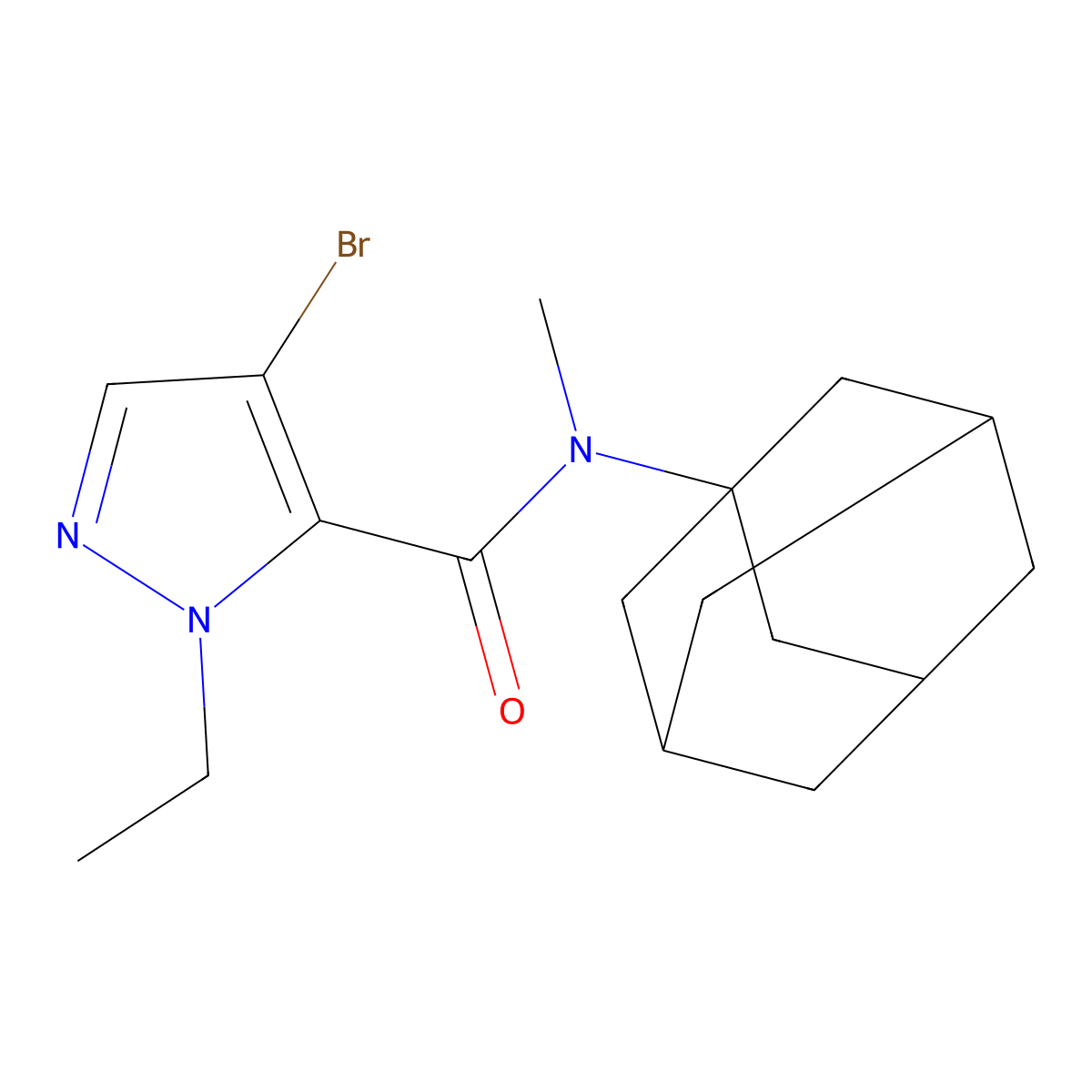 N-(1-adamantyl)-4-bromo-2-ethyl-N-methylpyrazole-3-carboxamide molecular structure, CAS 515831-69-3