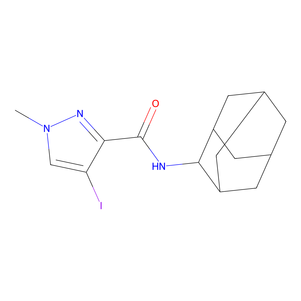 N-(2-adamantyl)-4-iodo-1-methylpyrazole-3-carboxamide molecular structure, CAS 515831-88-6