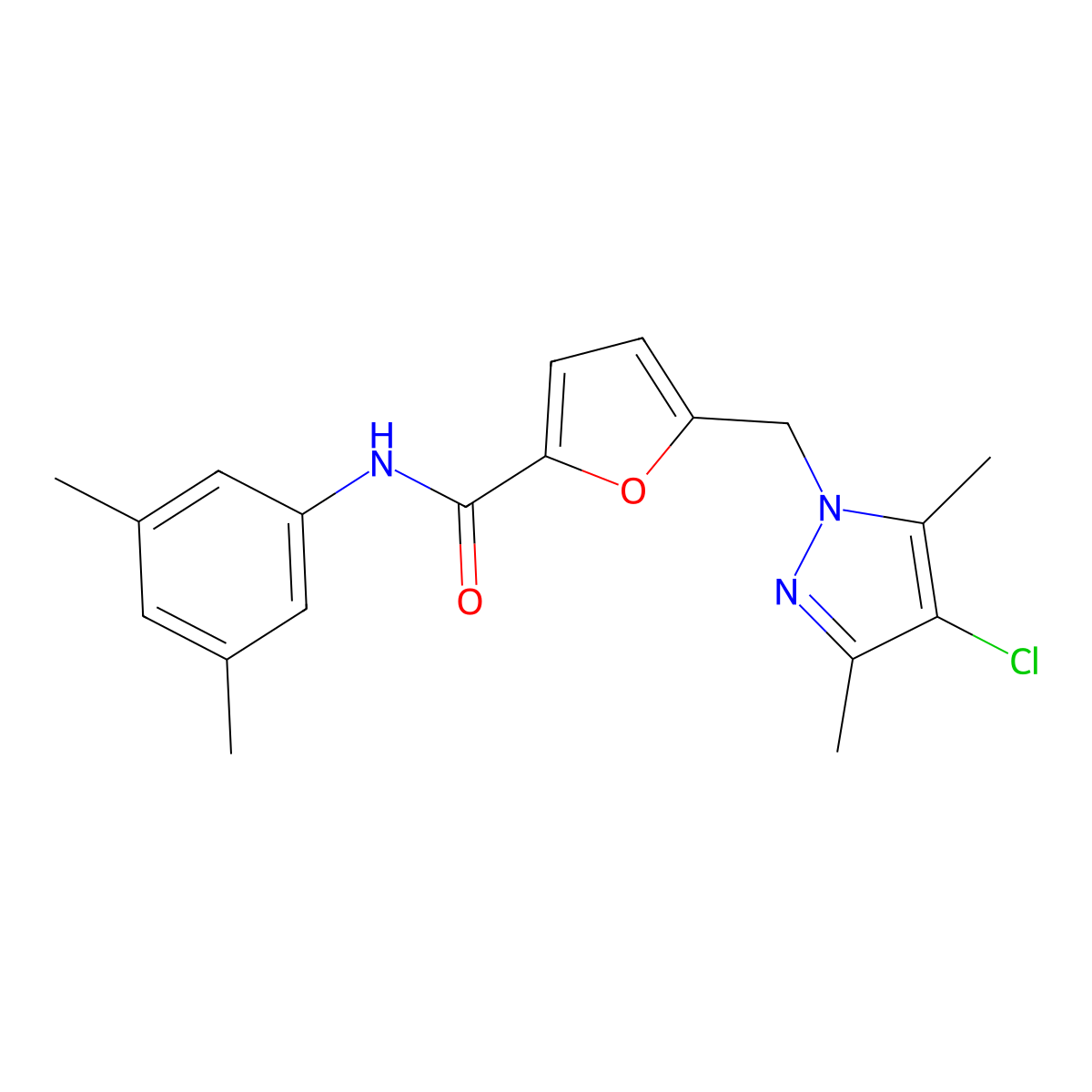 5-[(4-chloro-3,5-dimethyl-1H-pyrazol-1-yl)methyl]-N-(3,5-dimethylphenyl)-2-furamide molecular structure, CAS 515831-89-7