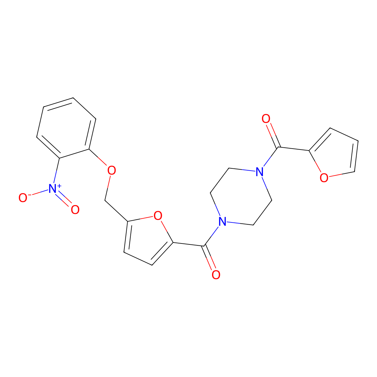 Furan-2-yl-[4-[5-[(2-nitrophenoxy)methyl]furan-2-carbonyl]piperazin-1-yl]methanone molecular structure, CAS 515831-93-3
