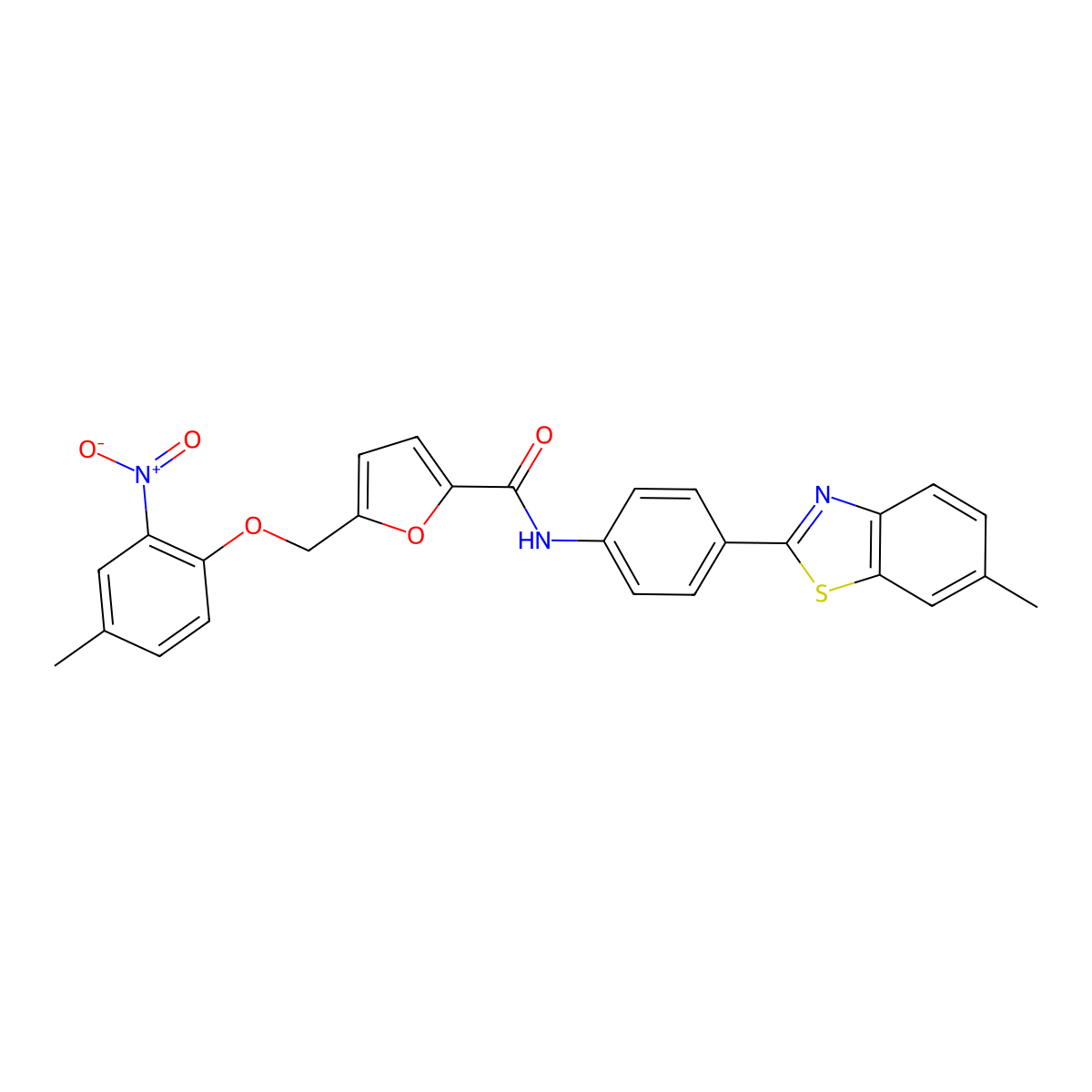 N-[4-(6-methyl-1,3-benzothiazol-2-yl)phenyl]-5-[(4-methyl-2-nitrophenoxy)methyl]furan-2-carboxamide molecular structure, CAS 515831-96-6