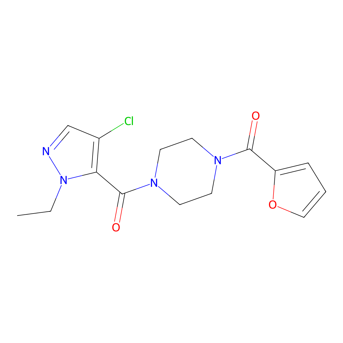 [4-(4-Chloro-2-ethylpyrazole-3-carbonyl)piperazin-1-yl]-(furan-2-yl)methanone molecular structure, CAS 515832-04-9