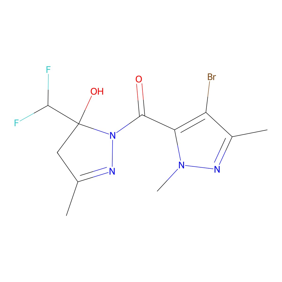 (4-bromo-2,5-dimethylpyrazol-3-yl)-[5-(difluoromethyl)-5-hydroxy-3-methyl-4H-pyrazol-1-yl]methanone molecular structure, CAS 515832-10-7