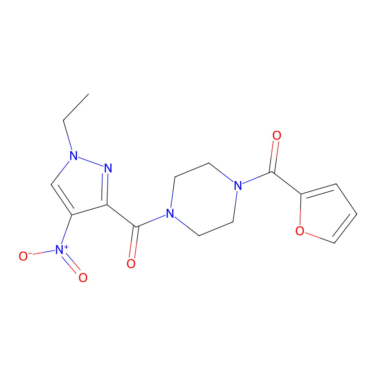 1-({1-ethyl-4-nitro-1H-pyrazol-3-yl}carbonyl)-4-(2-furoyl)piperazine molecular structure, CAS 515832-31-2