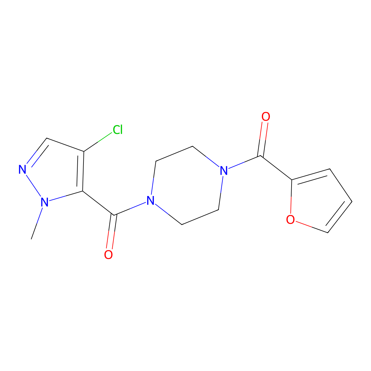 1-[(4-chloro-1-methyl-1H-pyrazol-5-yl)carbonyl]-4-(2-furoyl)piperazine molecular structure, CAS 515832-34-5