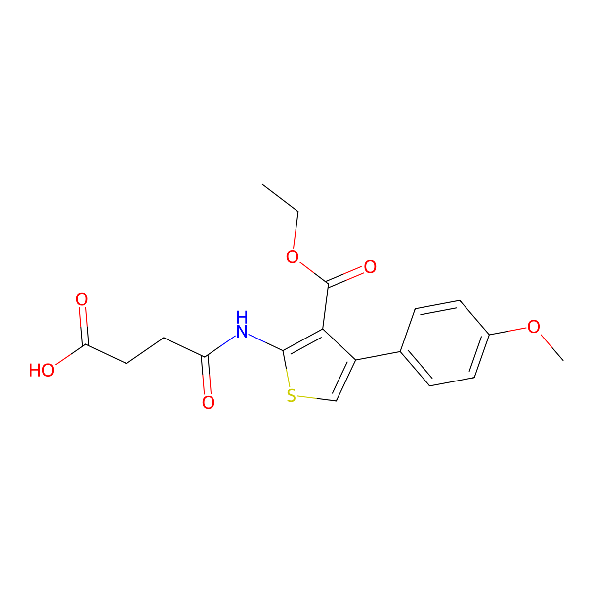 3-Thiophenecarboxylic acid, 2-[(3-carboxy-1-oxopropyl)amino]-4-(4-methoxyphenyl)-, 3-ethyl ester molecular structure, CAS 515832-40-3