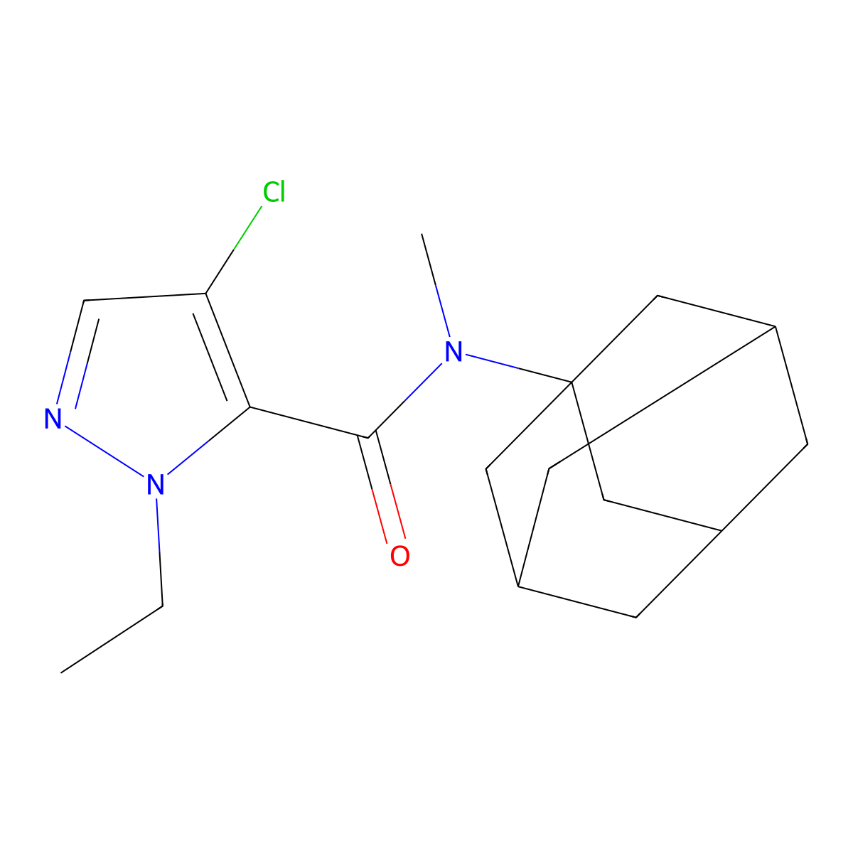 N-(1-adamantyl)-4-chloro-2-ethyl-N-methylpyrazole-3-carboxamide molecular structure, CAS 515832-44-7