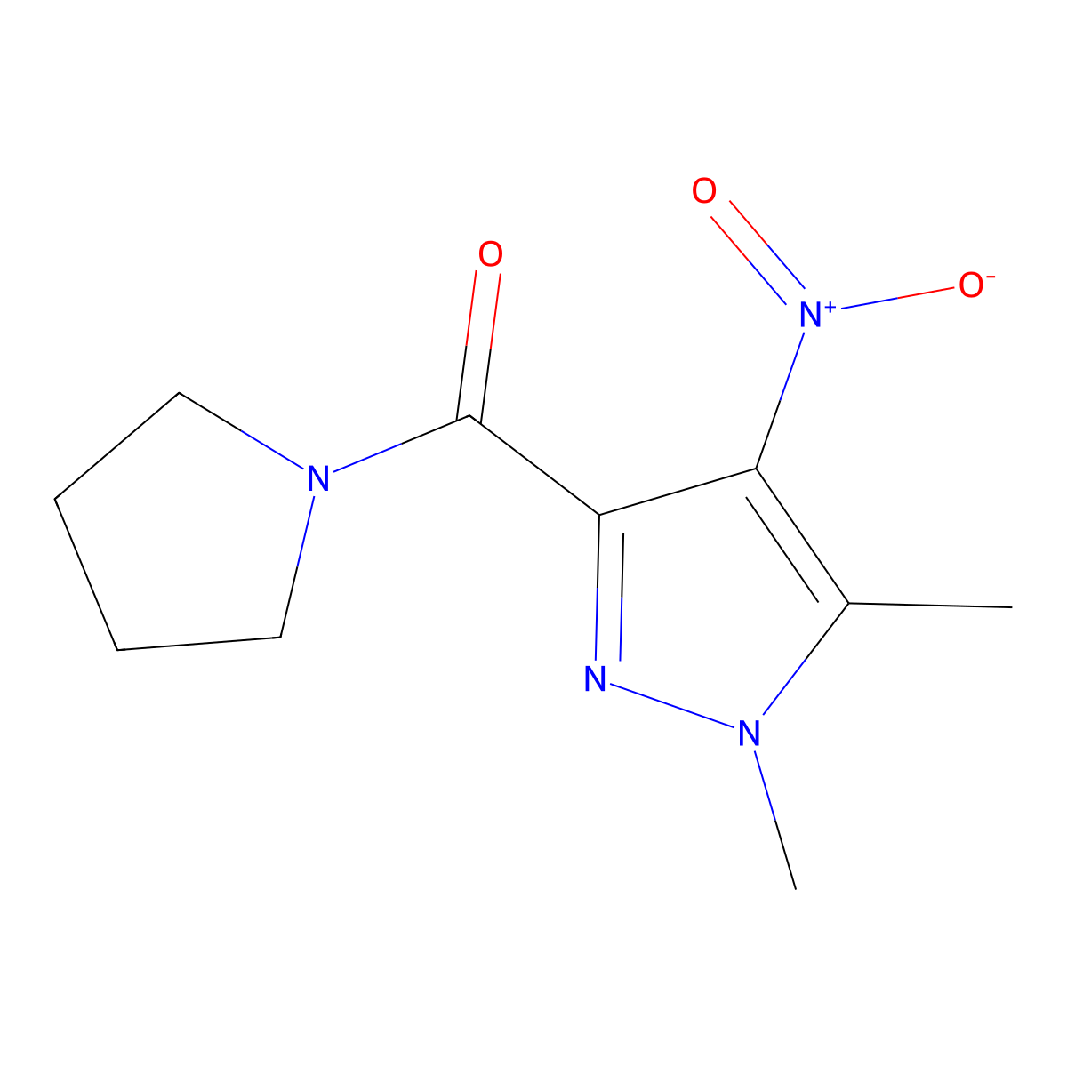 4-nitro-1,5-dimethyl-3-(1-pyrrolidinylcarbonyl)-1H-pyrazole molecular structure, CAS 515832-60-7
