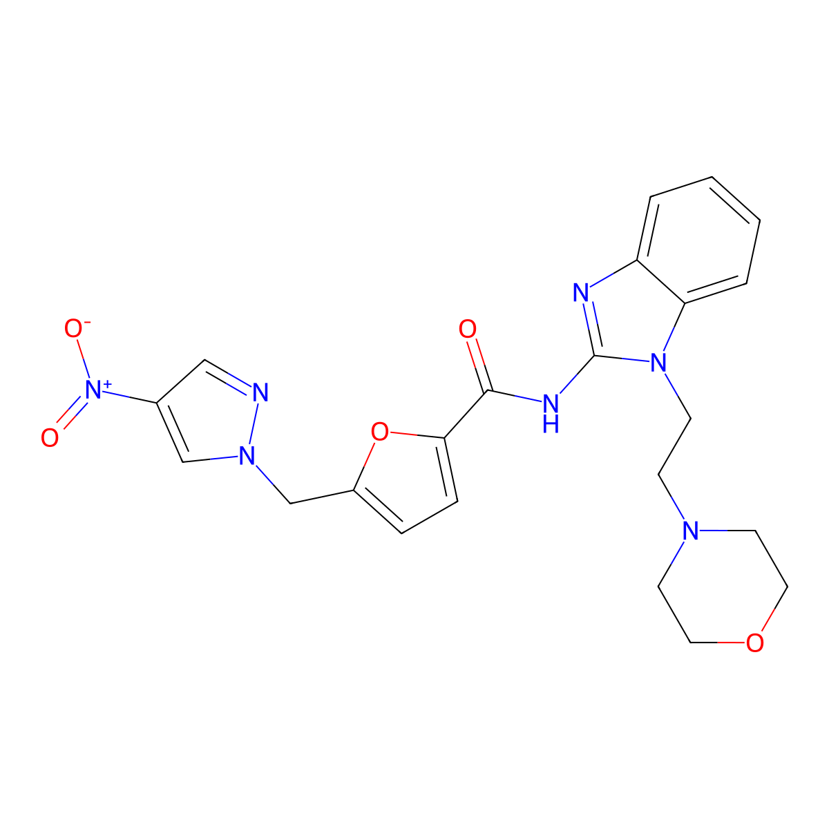 N-[1-(2-morpholin-4-ylethyl)benzimidazol-2-yl]-5-[(4-nitropyrazol-1-yl)methyl]furan-2-carboxamide molecular structure, CAS 515832-62-9
