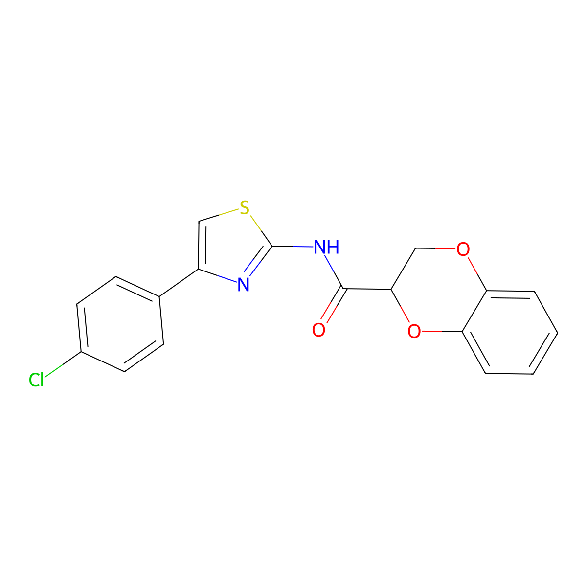 N-(4-(4-chlorophenyl)thiazol-2-yl)-2,3-dihydrobenzo[b][1,4]dioxine-2-carboxamide molecular structure, CAS 515841-78-8