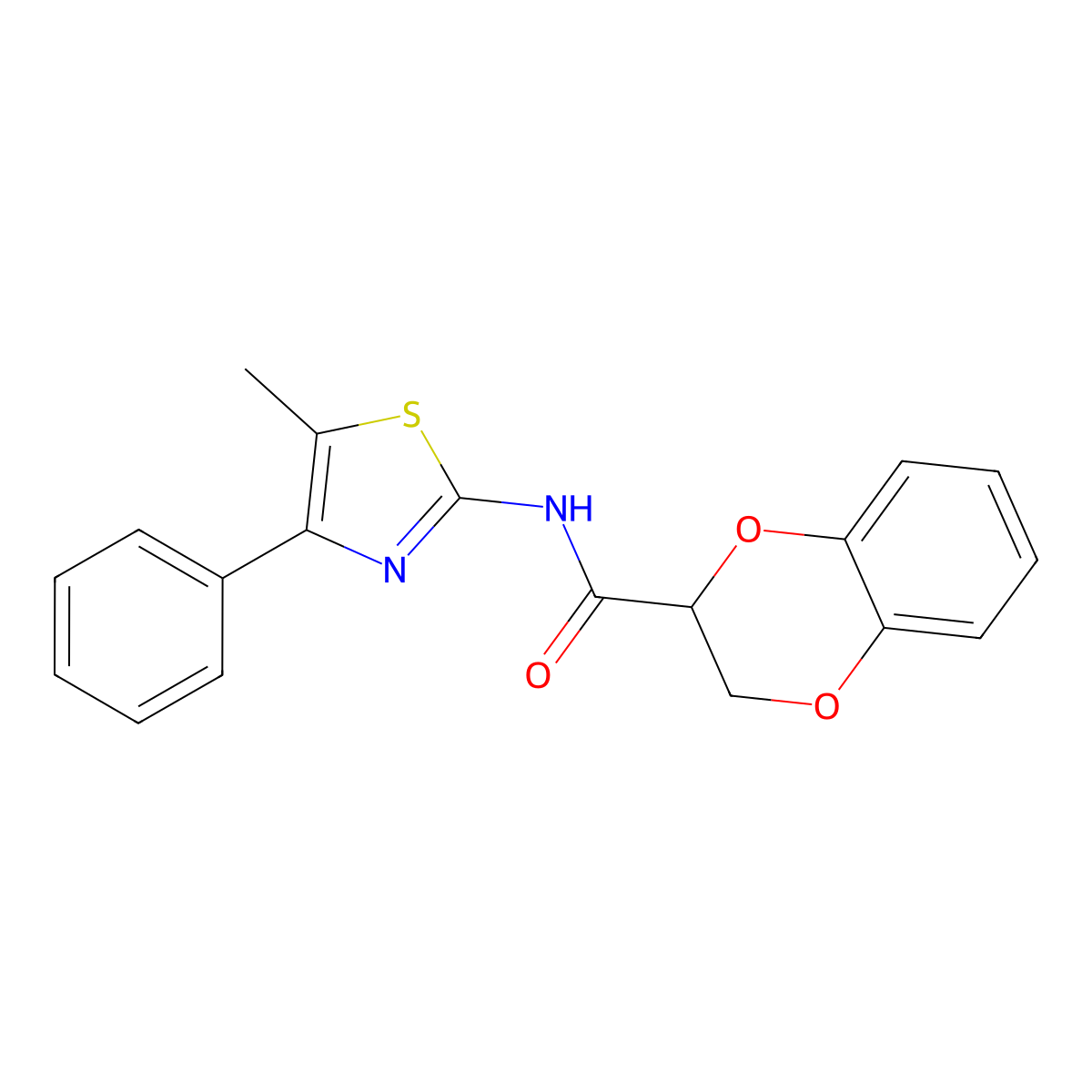 N-(5-methyl-4-phenylthiazol-2-yl)-2,3-dihydrobenzo[b][1,4]dioxine-2-carboxamide molecular structure, CAS 515841-87-9