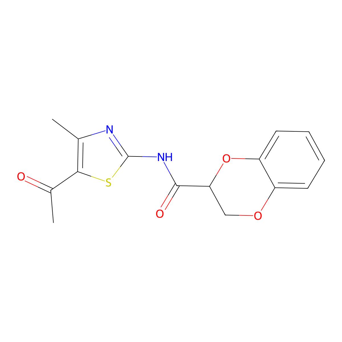 N-(5-acetyl-4-methyl-1,3-thiazol-2-yl)-2,3-dihydro-1,4-benzodioxine-3-carboxamide molecular structure, CAS 515841-90-4