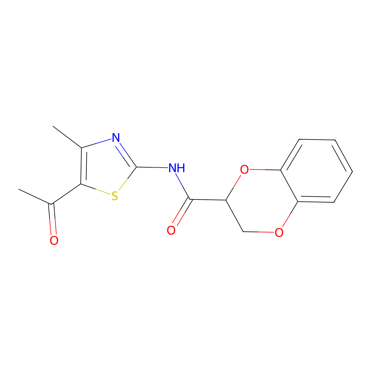 N-(5-acetyl-4-methyl-1,3-thiazol-2-yl)-2,3-dihydro-1,4-benzodioxine-3-carboxamide molecular structure, CAS 515841-90-4