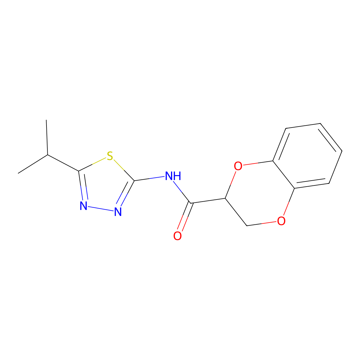 N-[5-(propan-2-yl)-1,3,4-thiadiazol-2-yl]-2,3-dihydro-1,4-benzodioxine-2-carboxamide molecular structure, CAS 515841-92-6