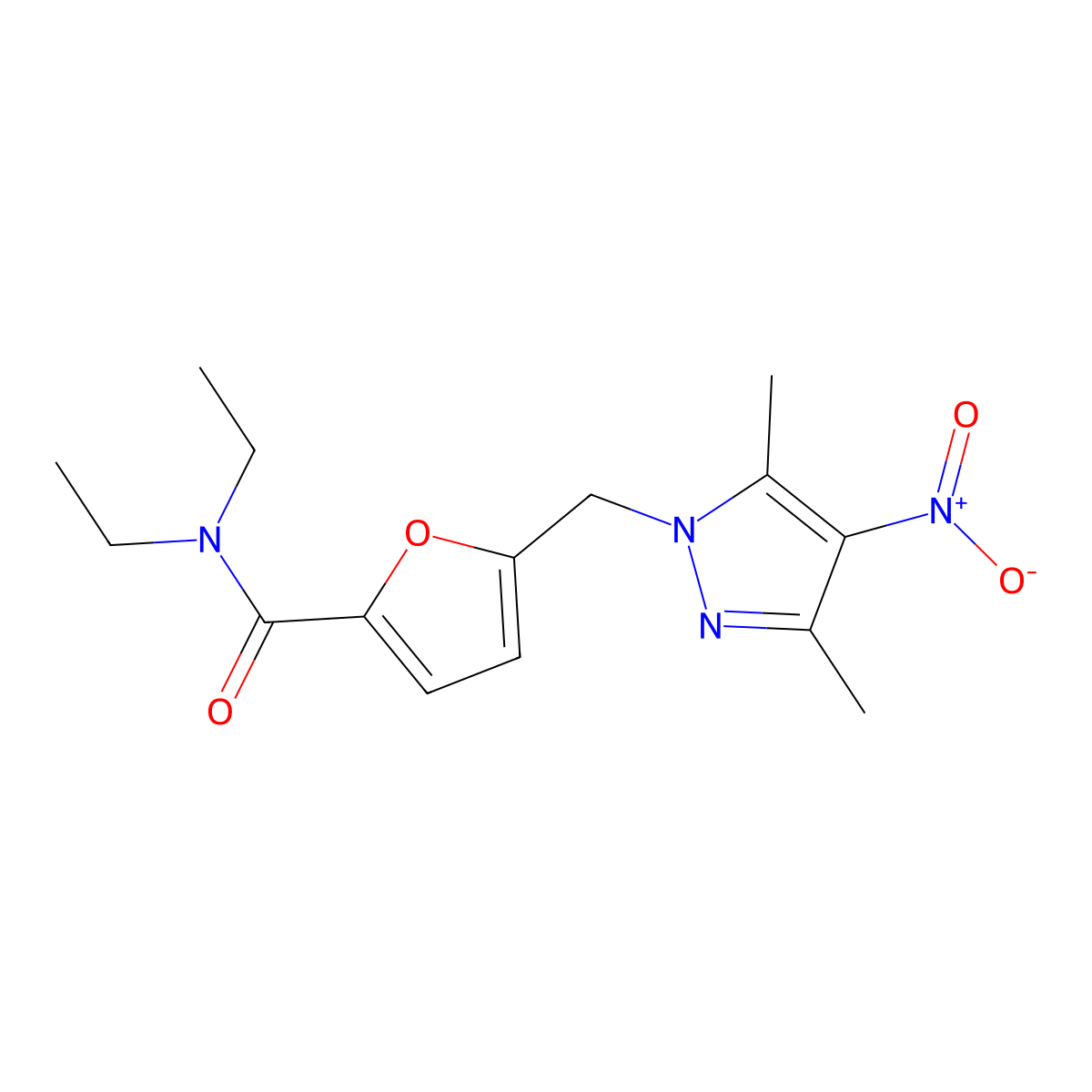 5-[(3,5-dimethyl-4-nitropyrazol-1-yl)methyl]-N,N-diethylfuran-2-carboxamide molecular structure, CAS 515846-03-4