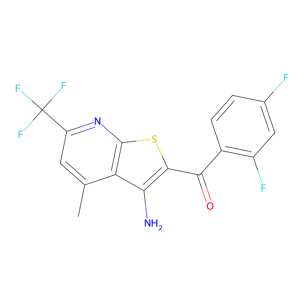 [3-Amino-4-methyl-6-(trifluoromethyl)thieno[2,3-b]pyridin-2-yl](2,4-difluorophenyl)methanone molecular structure, CAS 515846-20-5