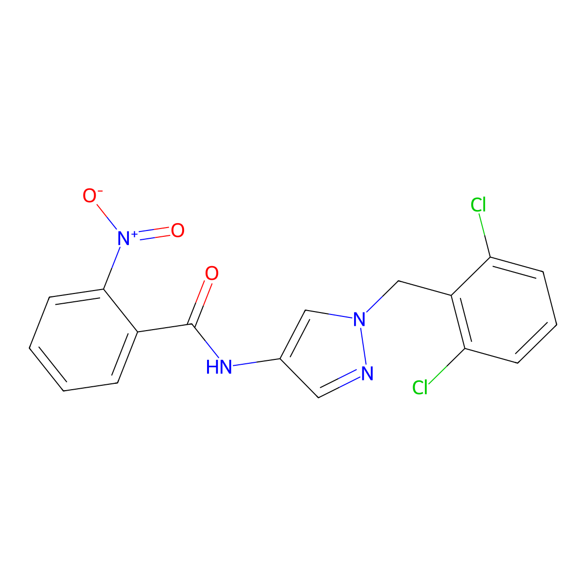 N-[1-[(2,6-dichlorophenyl)methyl]pyrazol-4-yl]-2-nitrobenzamide molecular structure, CAS 515846-23-8